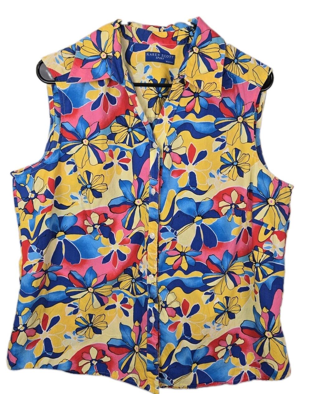 Vintage Karen Scott Sport Sleeveless Button-up Top RETRO 90s COASTAL GRANDMA 1X